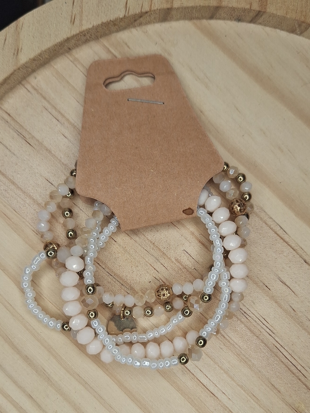 Layered Pearl & Gold Beaded Women’s Bracelet Set